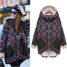 Plus Size Winter Overcoat Manga Larga Suave Rojo Check Quilted Sweater con Suede Hoodies